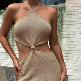 Vacation Outfits Knitted Halter Maxi