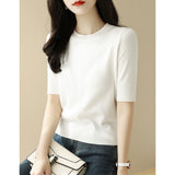 Sweater T-Shirt Women's Wear New Summer Half-High Collar Chic Premium Ice-Sensitive Silk Black Blouse Thin-Outfit