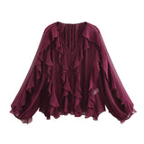 Fongt 2025 Women's New Fashion Butterfly Tacked With Overlays Decoration French Lantern Sleeve Long Sleeve Shirts