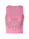 Rhinestone Winged Heart Ribbed Cropped Tank Top-Outfit
