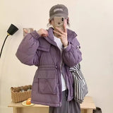 Half-Round Button Short Down Jacket Female 2024 Winter New Hat Add Thick Waist Show Thin Overalls Warm Coat-Outfit