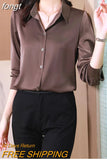 Spring Shirt Women Long Sleeve Satin Fashion Solid Ladies Tops Blouse Single-breast Button Chiffon Turn-down Collar