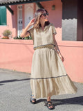 Fongt Summer New Women's Comfortable Casual Shirt Collar Lace Long Skirt Suit 88133-Outfit