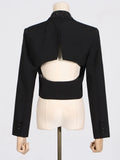 Fongt Advanced Sense Small Suit Spring 2024 New Hot Diamond Bare Back Short Long Sleeve Women's Coat-Outfit
