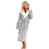 Extra Long Flannel Bathrobes Women's Plush Warm Thickened Hooded Robes Sleepwear Soft Comfortable Kimono Bathrobes-Outfit