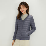 Autumn Winter New Light Down Jacket Female Round Collar Change V Collar Liner Long Sleeve Without Collar White Duck Down Short Coat Tide-Outfit