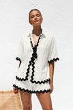 Fongt Spring 2024 New Women's Simple Fashion Short Shirt Casual Suit-88156-Outfit