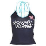 Fongt 2024 Summer Women's Street Lace Hanging Letter Print Crop Vest-Outfit