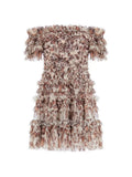 Off-shoulder Floral Printed Ruffles Mini Dress-Outfit