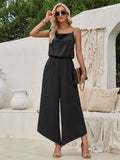 Fongt Fashion Casual Women's 2024 New Solid Color Sling Waist Wide Leg Jumpband-Outfit