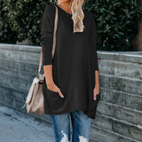 Wise Women's New Round Collar Long Sleeve Pocket T-Shirt Top-Outfit