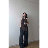 Fongt Temperament Collar Hanging Neck Vest Top Fashion Loose Feeling Loose Wide Legs Casual Pants Women Two Sets