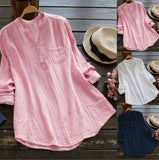 Plus Stripes Size Cotton Linen Long Sleeve Loose Casual