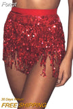 Women Sexy Belly Skirt, Sequined Fringe Miniskirt with Adjustable Waist Straps, Mini Skirt for Dance Performance, Rave
