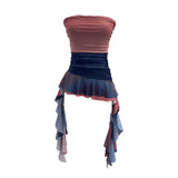 Irregular Bra Vest Wearing A Gradient Mesh Yarn Leaf Side Ribbon Bottom Sleeveless Top Lady