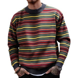 Fongt Men's Rainbow Striped Knitted Shirt Autumn/Winter Round Collar Plus Thick Jacket Sweater