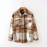 New Autumn Sanded Blouse Women's Lapel Single-Breasted Plaid Coat-Outfit