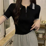 Fongt Academy Wind Ice Silk T-Shirt Girl Summer New Temperament Sweet Slim Thin Collar Short Sleeve Top In