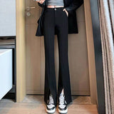 Fongt High Waist Slit Micro Bell Bottom Pants Children Autumn Thin Casual Pendant Feeling Floor Pants Straight Suit Pants-Outfit
