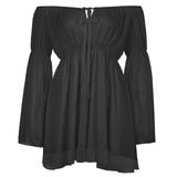 Chiffon Detachable Corset Puff Sleeve Mini Dresses-Outfit