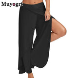 Wide Leg Pants Women Capris Solid Loose Bloomers Fitness Dance Wear Split Trousers Plus Size Pants Elastic
