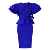 Fongt Women's Fashion Elegant Lotus Leaf Side Dress Women's Dress African Dress