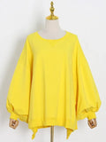Casual Solid Sweatshirt Round Neck Long Puff