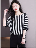Women Blouses Stripe Loose Blouse Short-sleeve Satin Blouses for Women Batwing Sleeve Oversized Summer Clothing Womens