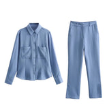 Pocket Crepe Shirt 8932499 Middle Waist Trousers 8851512 Set-Outfit