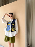 Large Size Women's Blouse Loose Printing Shirt Summer 2022 Full Elegant Korean Style Top Fashion New Female Splicing