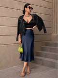 2024 New Women's Satin Slim Skirt Satin Solid Color Medium-Long Buttocks Fishtail Skirt-Outfit