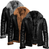 Fongt Leather Men's Coat With Thick Hair Long Jacket Velvet
