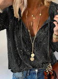 Casual Solid Color Loose Pullover Elegant Regular Sleeve Graceful Commuter Lace