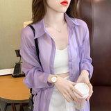 Fongt Thin Shirt Women's Spring And Autumn 2025 New Long-Sleeved Blouse Ice Silk Sunscreen Chiffon Shirt