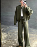 Fongt 2025 Round Neck Fashion Simple Atmospheric Jacket Jacket Casual Straight Trousers