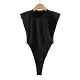 Fongt Angle Shoulder Pad Jumpsuit Summer New T-Shirt Solid Color Open Gear Tight Jumpsuit Female Ins Tide-Outfit