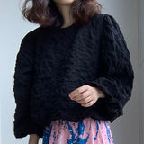 Chic Spring Retro Simple Round Collar Design Pleated Loose Versatile Bubble Sleeve Sleeve Shirt Jacket-Outfit