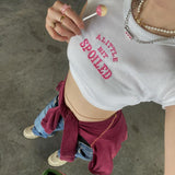 A Little Bit Spoiled White Graphic Crop Top-Outfit