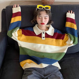 New Autumn and Winter Rainbow Striped Ladies Elegant Stand Collar 3/4 Long Sleeve Jacket Office Ladies Casual Cute