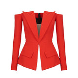 Fongt New Star Fashion Design After Zipper Personality Word Down Shoulder Suit Jacket
