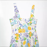 New Home Printed Breasted Flute Suspender Dress 3611306-Outfit