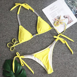 Fongt Solid Color Sexy Strap Swimsuit Luxury Rhinestone Swimsuit 2023 New