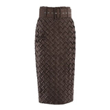Casual Knitted Skirt For Women High Waist Plain Plaid Mid A Line Bodycon Skirts Female 2021 Autumn Fashion
