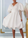 Fongt Women's Clothing V-Neck Big Swing Bubble Sleeve Banquet Dress Bridesmaid Dress Dress