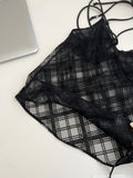 Women Y2k Dark Academia Camisole Vintage Mesh See Through Crop Top Coquette 2000s Aesthetic Gyaru Halter Top Hot Sexy-Outfit