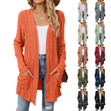 New Pit Long Sleeve Pocket Casual Solid Color Cardigan Coat-Outfit