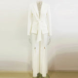QUALITY Newest Fashion 2023 Designer Suit Set Women's Lacing Belt Blazer Pleated Zip Pants Set 2pcs