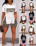 Fongt Women's Fashion Trend Two-Set Printed Short-Sleeved