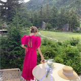 Strap Bubble Sleeve Back Dress Summer 2023 New Design Sense French Temperament Waist Show Thin Skirt-Outfit