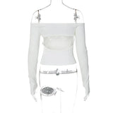 Off-shoulder Long Sleeve Backless Bow Crop Top-Outfit